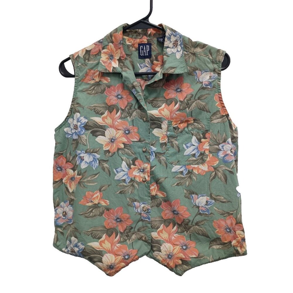 Vintage Gap Womens Floral Vest Size Medium Green Button Up Cottagecore